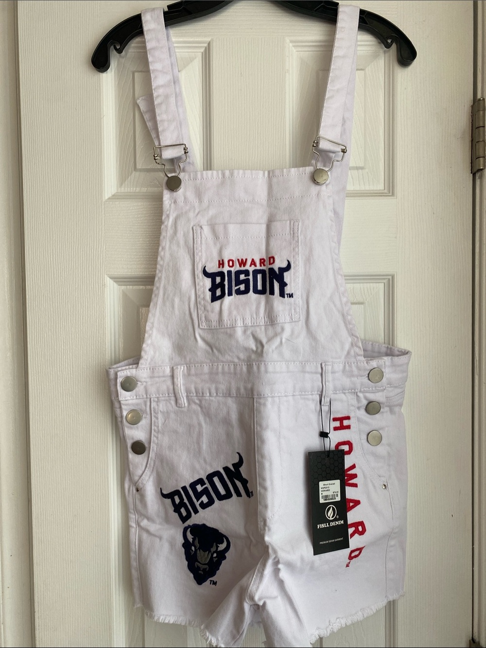 Howard University White Women's Denim Short Overalls